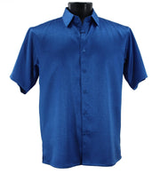 Men’s Blue Tone-on-Tone Geometric Short Sleeve Shirt - Full Cut