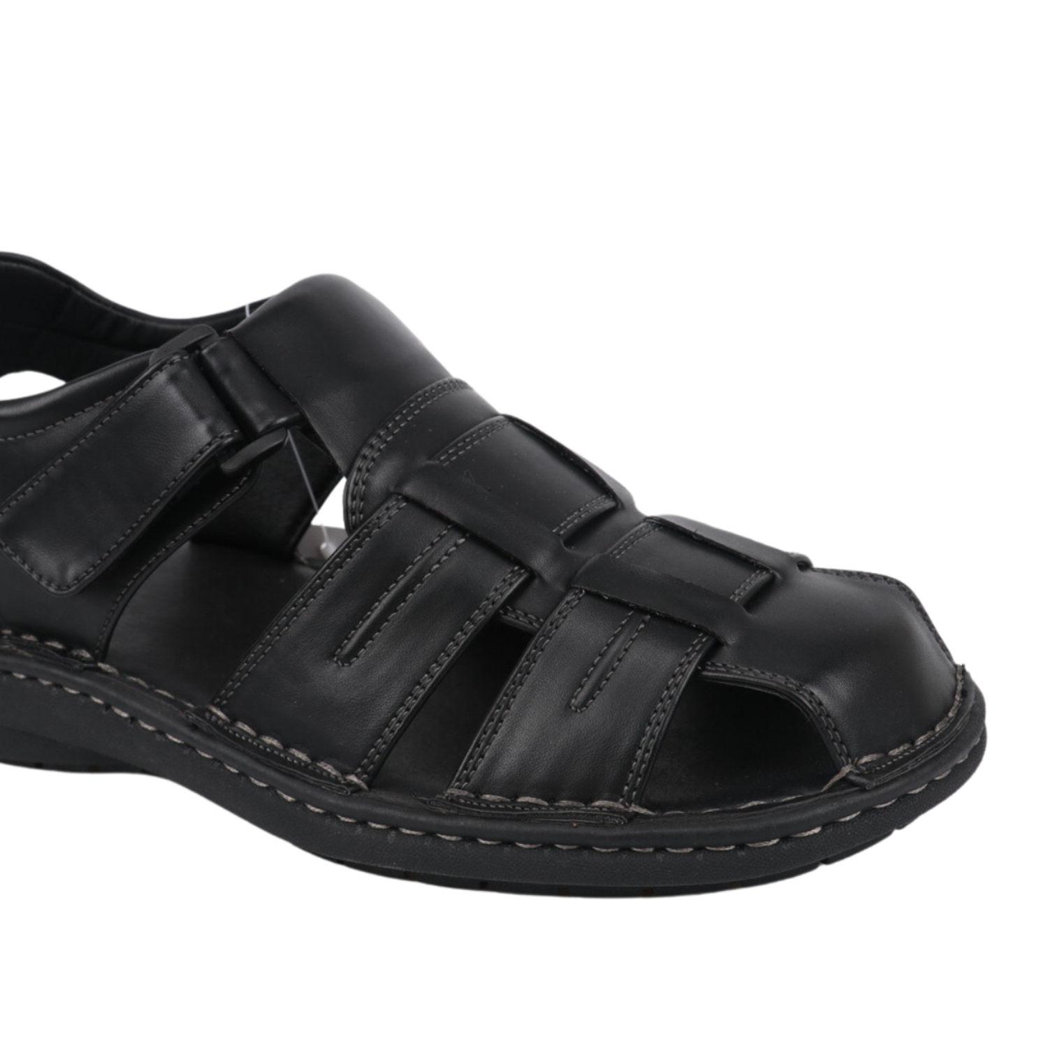 black fisherman sandal side view with closed toe