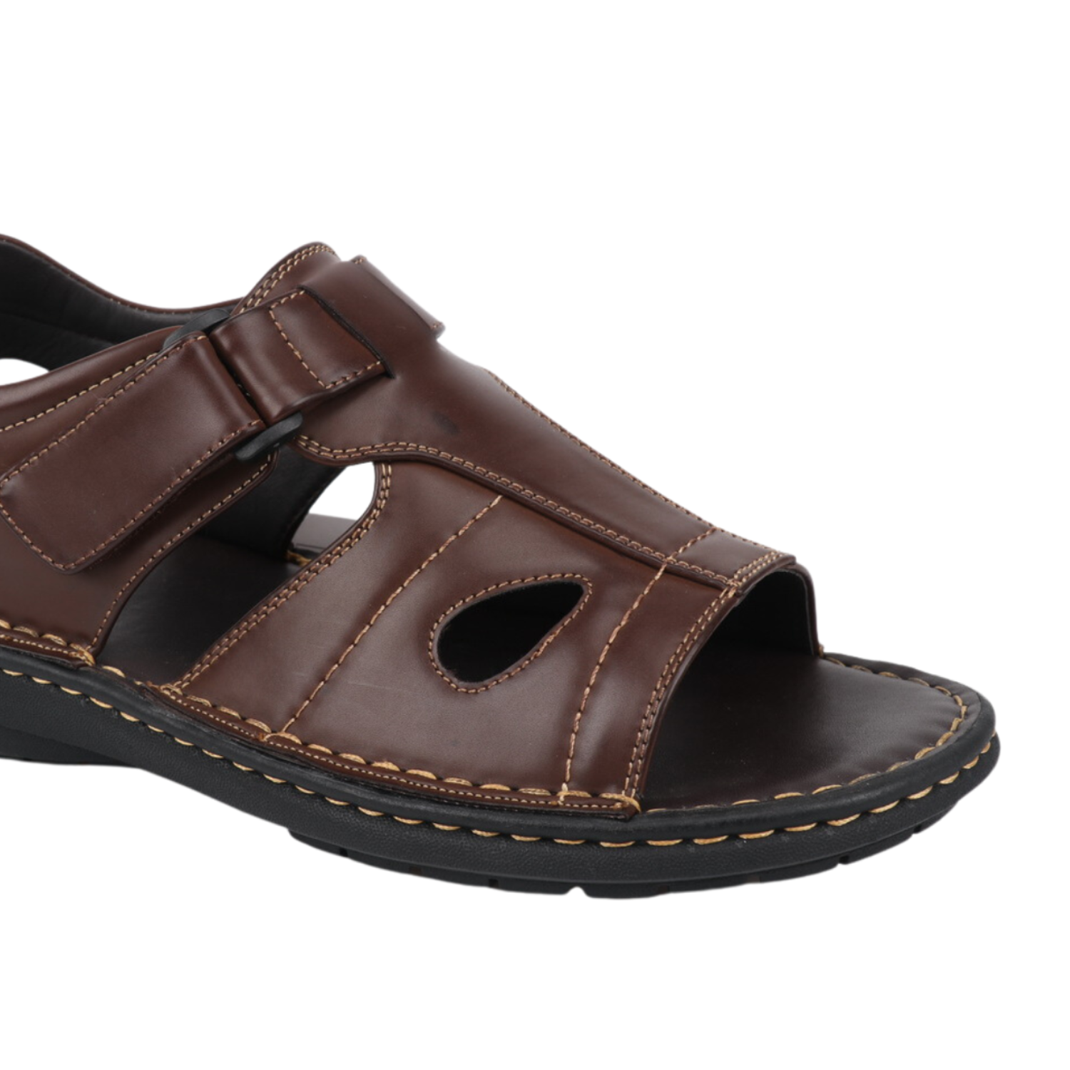 dark brown open toe fisherman sandal side view