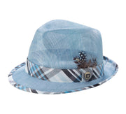 Sky Blue Sinamay Straw Stingy Brim Pinch Fedora Hat by Montique
