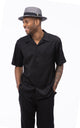 Classic Collection: Black Walking Suit 2 Piece Solid Color Short Sleeve Set 696