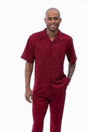 Burgundy Solid Short Sleeve Walking Suit Set - Classic Fit