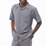 Classic Collection: Grey Walking Suit 2 Piece Solid Color Short Sleeve Set 696