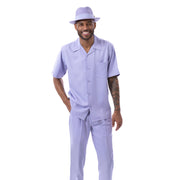 Lavender Solid Short Sleeve Walking Suit Set - Classic Fit