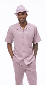 Mauve Solid Short Sleeve Walking Suit Set - Classic Fit