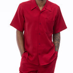 Classic Collection: Red Walking Suit 2 Piece Solid Color Short Sleeve Set 696