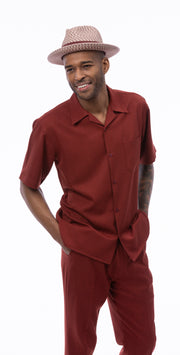 Wine Solid Short Sleeve Walking Suit Set - Classic Fit