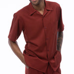 Classic Collection: Wine Walking Suit 2 Piece Solid Color Short Sleeve Set 696