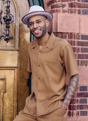 Cappuccino Solid Short Sleeve Walking Suit Set - Classic Fit