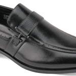 Aquila Collection: Classic Black Moc Toe Slip-On Dress Shoes - Medium and Wide
