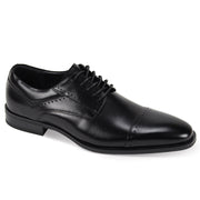 Black Genuine Leather Cap Toe Lace-Up Dress Shoes with Brogue Detailing