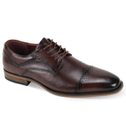 Brown Genuine Leather Cap Toe Lace-Up Dress Shoes with Brogue Detailing
