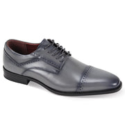 Grey Genuine Leather Cap Toe Lace-Up Dress Shoes with Brogue Detailing