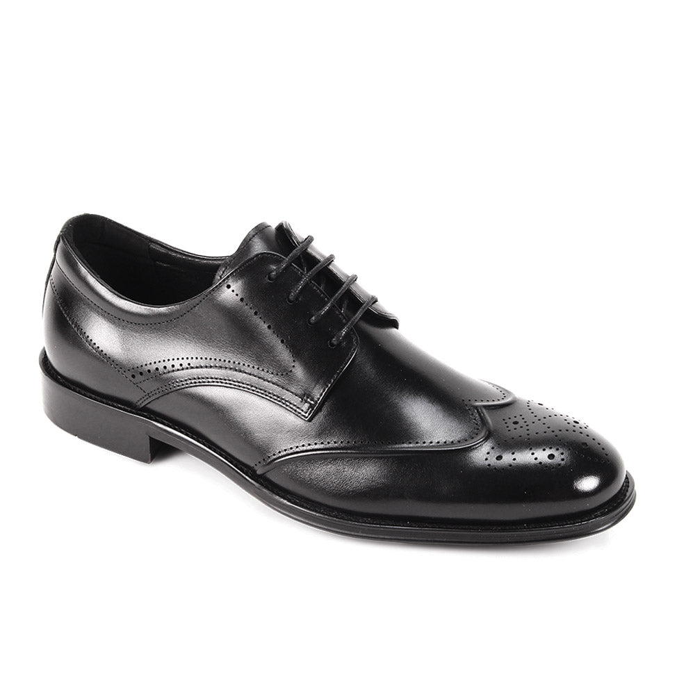 Black wingtip leather dress shoes for men