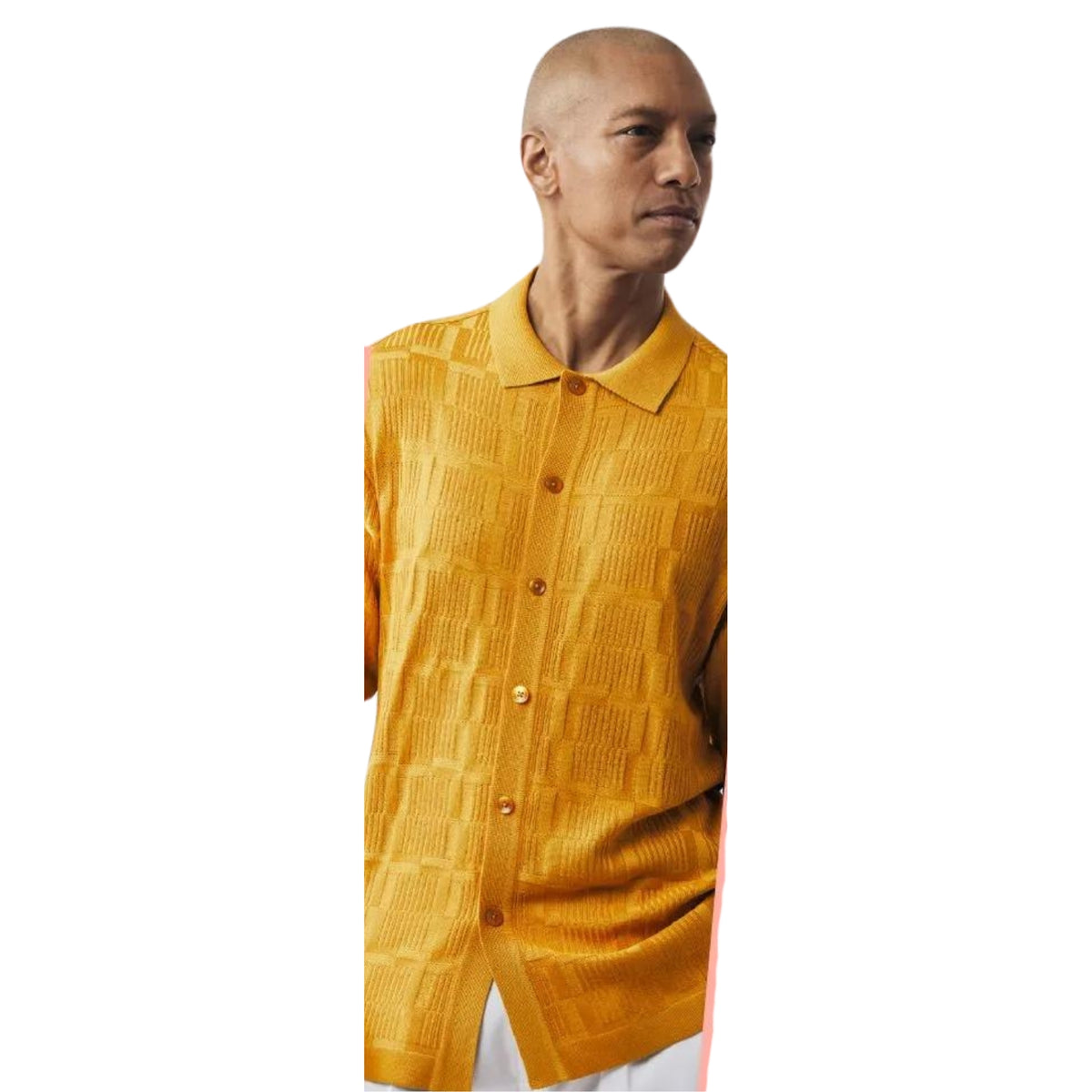 Men’s Gold Textured Knit Button-Down Shirt 2X-LARGE