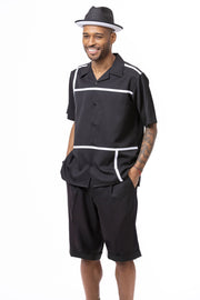 Montique Black Color Block Walking Suit 2 Piece Shorts Set