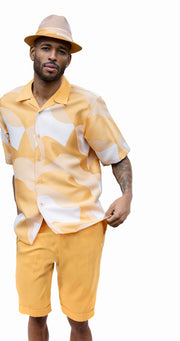 Montique Gold Abstract Design Walking Suit 2 Piece SHORTS SET 72204