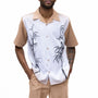 VogueValley Collection: Montique Tan Tropical Print Short Sleeve Walking Suit 2 Piece SHORTS SET