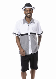 Houndstooth Horizontal Black 2 Piece Color Block Regular Fit Short Pants Walking Suit by Montique