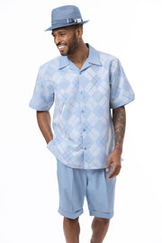 Carolina Blue Argyle Pattern 2-Piece Walking Suit Shorts Set