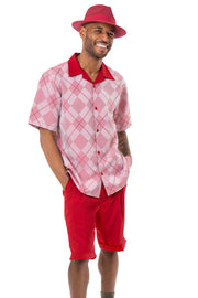 Red Argyle Pattern 2-Piece Walking Suit Shorts Set