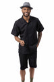 Tone On Tone Black Walking Suit 2 Piece Horizontal Stripe SHORTS SET 72222