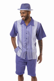 Floral Stripe Purple Walking Suit 2 Piece SHORTS SET 72227
