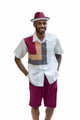 Montique Burgundy Square Pattern Walking Suit 2 Piece SHORT PANTS Set 72309