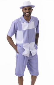 Lavender 2 Piece Color Block Regular Fit Short Pants Walking Suit by Montique
