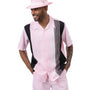 Montique 2 Piece SHORTS SET Vertical Stripes in Pink Walking Suit 72322