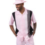 Tidal Togs Collection: Montique 2 Piece SHORTS SET Vertical Stripes in Pink Walking Suit 72322
