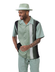 Apple Vertical Stripe Short Sleeve Walking Suit Shorts by Montique