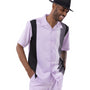 Montique 2 Piece SHORTS SET Vertical Stripes in Lavender Walking Suit 72322