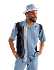 Carolina Vertical Stripe Short Sleeve Walking Suit Shorts by Montique