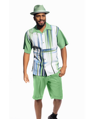 Apple Green 2-Piece Faded Stripe Shorts Set Classic Fit