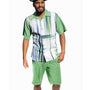 Quirkara Collection: Montique Faded Stripes in Apple Walking Suit 2 Piece SHORTS SET 72324