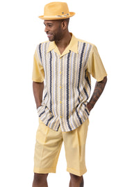 Canary Vertical Weave Pattern 2-Piece Short Sleeve Walking Suit Shorts Set
