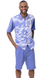 Blue 2-Piece Print Design Shorts Set Classic Fit