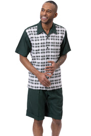 Montique Emerald Checker Plaid Walking Suit - 2 Piece Short Pants Set