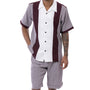 Houndour Collection: Men's Houndstooth with Color Block Walking Suit Shorts Set in Wine
