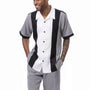 Houndour Collection: Men's Houndstooth with Color Block Walking Suit Shorts Set in Black