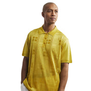 Men’s Mustard Yellow Tonal Geometric Short Sleeve Polo by Stacy Adams
