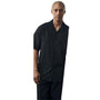 Voyager Collection: Black Fancy Linen Jacquard Front 2-Piece Short Sleeve Set