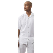 Men's Fancy Linen Jacquard Front 2-Piece Short Sleeve Set - White