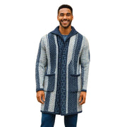Navy Hooded Wool Blend Knit Jacket Sweater - 3/4 Length Relaxed Fit