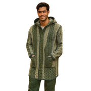 Olive Hooded Wool Blend Knit Jacket Sweater - 3/4 Length Relaxed Fit