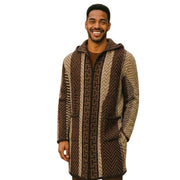 Brown Hooded Wool Blend Knit Jacket Sweater - 3/4 Length Relaxed Fit