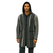 Black Hooded Wool Blend Knit Jacket Sweater - 3/4 Length Relaxed Fit