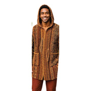 Men’s Brown Patterned Wool Blend 3/4 Hooded Jacket
