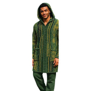 Men’s Green Patterned Wool Blend 3/4 Hooded Jacket